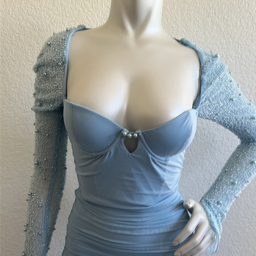 NWT Oh Polly St. Germain Embellished Long Sleeve Mini Dress in Blue - Picture 9 of 11